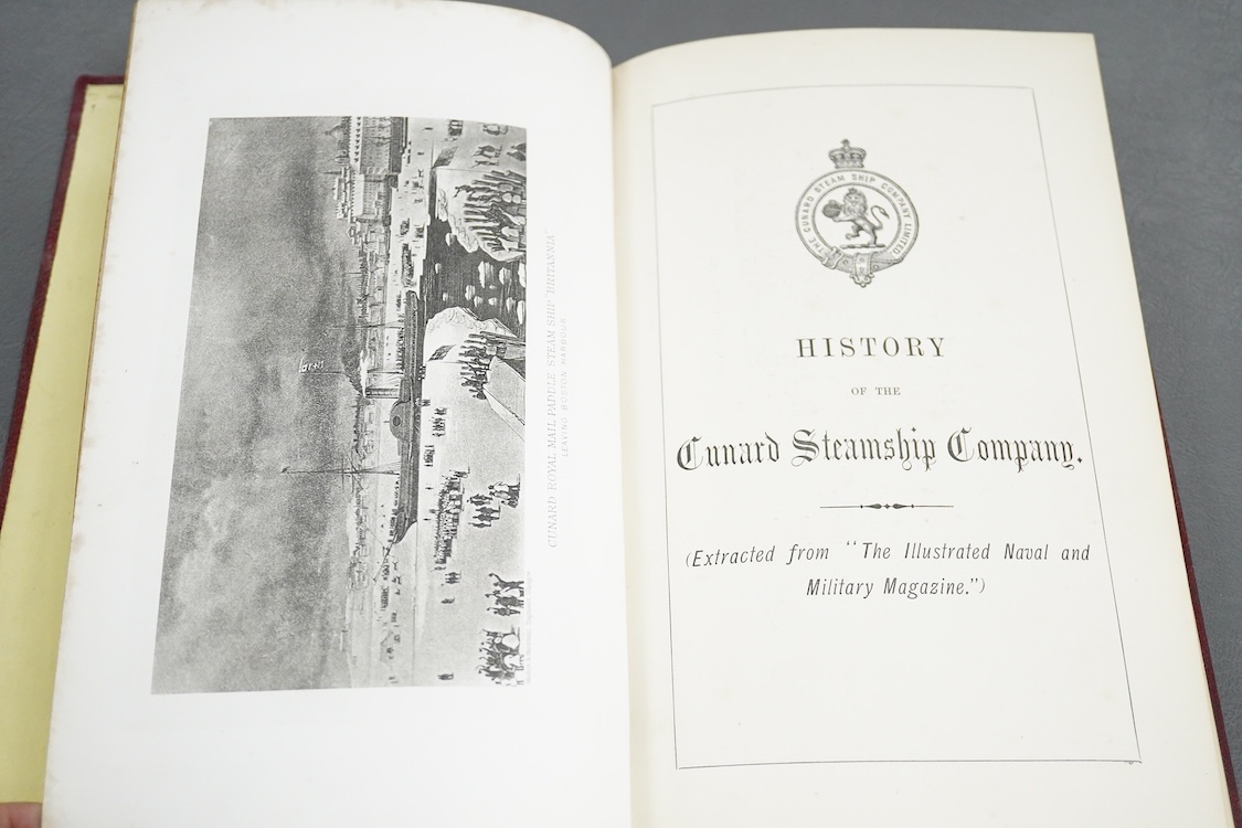 History of the Cunard Steamship Company, extracted from the illustrated naval and military magazine, original gilt cloth and gilt edges, published by the company, 31pp, 12 plates only present